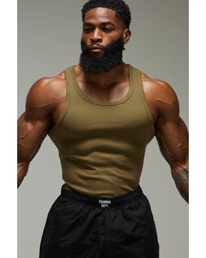 Boohoo Top Sin Mangas Man Active Deportivo De Canalé Ajustado Al Músculo - Verde