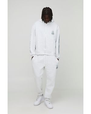 Boohoo 330Gsm Oversized Boxy Worldwide Zip Hooded Tracksuit - White