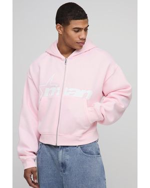 Boohoo Shrunken Zip Through M Star Printed Hoodie - Pink