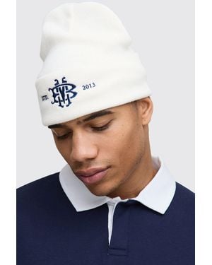 BoohooMAN Embroidered Beanie - Blue