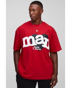 BoohooMAN Oversized Puff Print Heart T-Shirt - Red