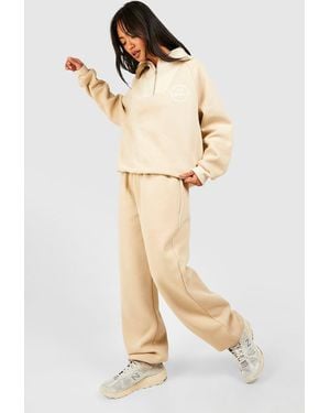 BoohooMAN Dsgn Studio Sports Half Zip Collared Sweatshirt Tracksuit - Natural