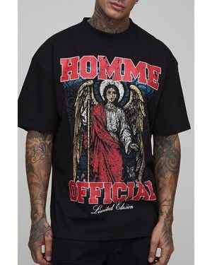BoohooMAN Tall Oversized Extended Neck Homme Gothic Renaissance Print T-Shirt - Schwarz