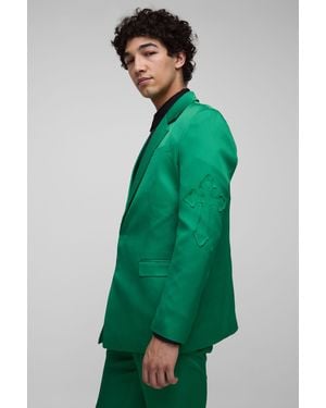 Boohoo Straight Fit Cross Applique Suit Blazer - Verde