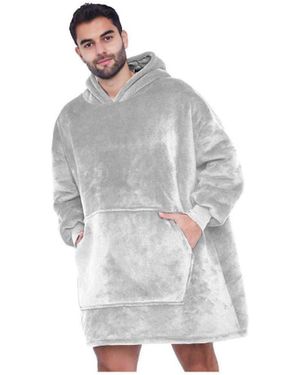 BoohooMAN Leaper One Size Oversized Comfortable Sherpa Hoodie Blanket - Grey