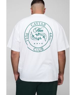 BoohooMAN Plus Oversized Extended Neck Man Caviar Club T-shirt - Grey