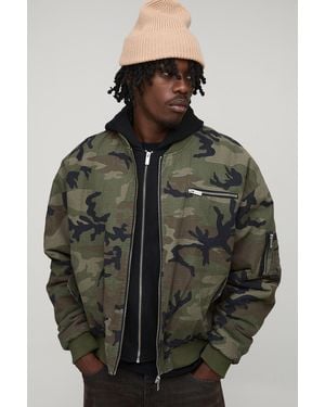 BoohooMAN Tall Washed Camo Oversized Hooded Ma1 Bomber Jacket - Multicolor