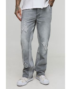 Boohoo Tall Slim Flare Applique Gusset Panel Jeans - Gris