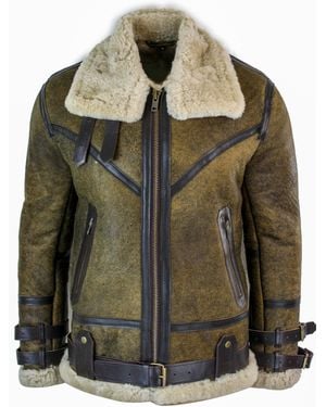 BoohooMAN Truclothing Sherling Sheepskin Raf Jacket With Cream Fur - Green