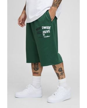 BoohooMAN Forest Worldwide Raw Edge Jersey Jort - Green