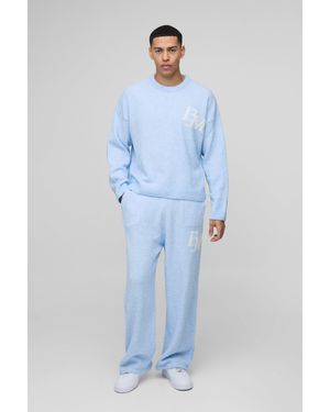 BoohooMAN Oversized Boxy Bm Knitted Tracksuit - Blue