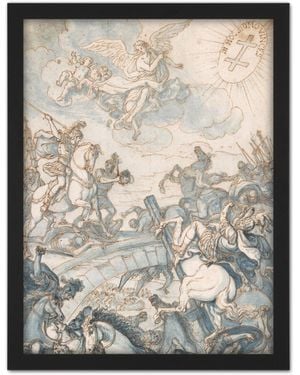 BoohooMAN Artery8 Wall Art Print Rugendas Constantines Battle Milvian Bridge Drawing Large Framed Wall Décor Art - White