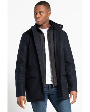 BoohooMAN Tokyo Laundry Faux Wool Funnel Neck Coat - Blue
