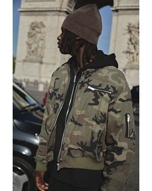 BoohooMAN Oversized Camo Ripstop Jersey Hooded Bomber Jacket - Gray