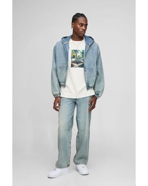BoohooMAN Relaxed Fit Washed Knee Dart Jeans - Blau