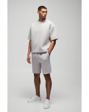 BoohooMAN Oversized Boxy Bonded Scuba Short Set - Grey