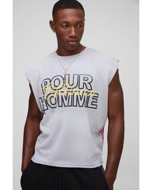 BoohooMAN Oversized Shrunken Boxy Graphic Washed Distressed Tank - White