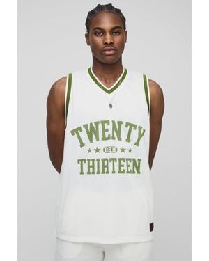 BoohooMAN Oversized 13 V Neck Mesh Basketball Tank - Natural