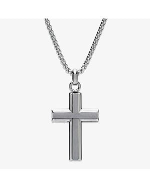 BoohooMAN Unique Stainless Steel Matte Polished Cross Pendant - White