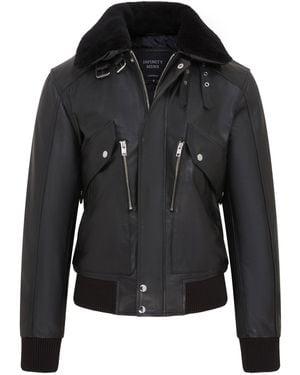 BoohooMAN Infinity Leather Leather Cowhide Aviator Bomber Jacket - Akhiok - Black