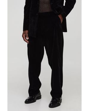 BoohooMAN Relaxed Velour Pants - Black