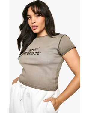 BoohooMAN Plus Dsgn Studio Gothic Self Fabric Acid Wash T-shirt - White