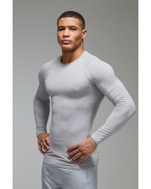 BoohooMAN Langärmliges Man Active T-Shirt mit Fleece-Futter - Grau