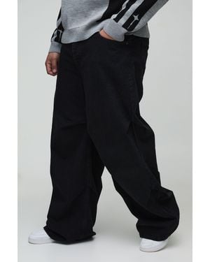 BoohooMAN Plus Baggy Ruched Detail Jeans - Black