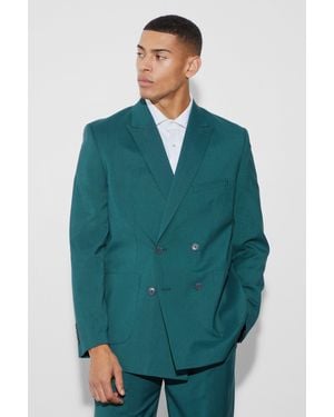 BoohooMAN Double Breasted Relaxed Fit Blazer - Green