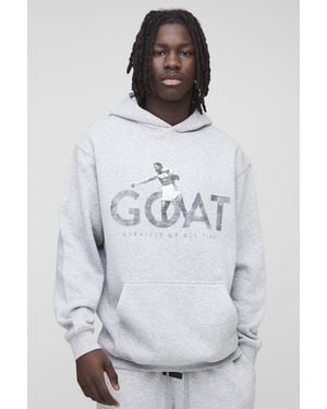 BoohooMAN Oversized Boxy Muhammad Ali Goat License Printed Hoodie - Grey