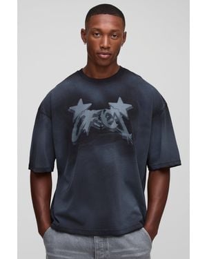 BoohooMAN Oversized Boxy Ofcl Star Graphic Washed T-Shirt - Blue
