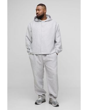 BoohooMAN Plus Oversized Boucle Hooded Button Up Shirt Jacket - Gray