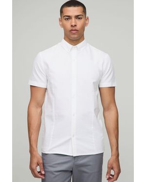 Boohoo Slim Fit Button Down Collar Oxford Short Sleeve Shirt - White