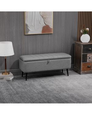 BoohooMAN Homcom Storage Ottoman Linen Fabric Bench With Flip Top For Living Room - Grey