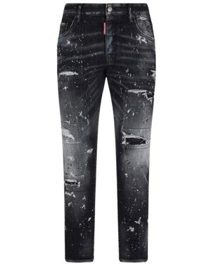 BoohooMAN Dsquared2 Skater Jean Paint Splatter Black Wash Jeans - Blue