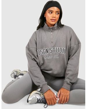 BoohooMAN Dsgn Studio Applique Oversized Half Zip Sweatshirt - Grey