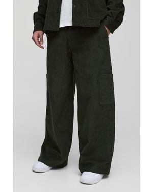 BoohooMAN Super Baggy Corduroy Multi Pocket Cargo Trousers - Black