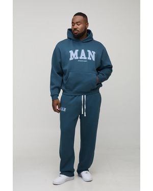 Boohoo Plus Oversized Boxy Print Hoodie & Baggy Fit Jogger Tracksuit - Blue