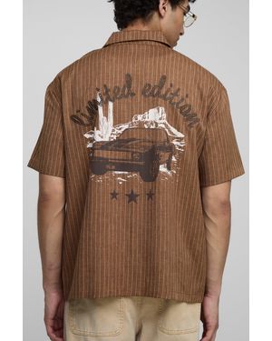 BoohooMAN Oversized Stripe Western Print Shirt - Brown