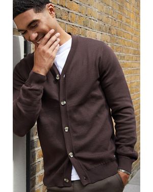 BoohooMAN Threadbare 'overton' Cotton Blend Knitted Cardigan - Brown