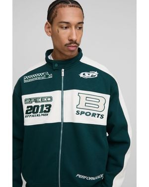 BoohooMAN Oversized Jersey Moto Collar Bomber Jacket - Green