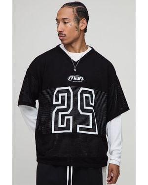 Boohoo Oversized Faux Long Sleeve Varsity V Neck Hockey Knitted T-Shirt - Black