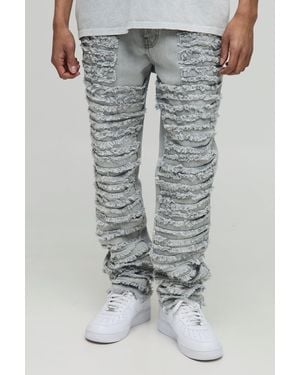 BoohooMAN Slim Stacked Extreme Rip & Repair Washed Jeans - Grey