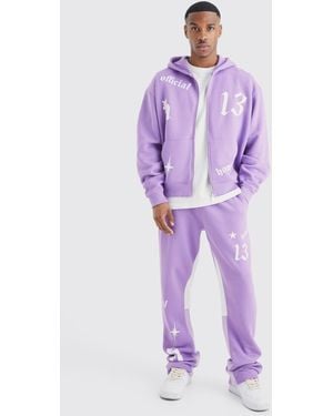 Boohoo Chándal Oversize Recto Con Capucha Y Refuerzos - Morado