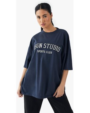 BoohooMAN Dsgn Studio Applique Oversized T-shirt - Blue