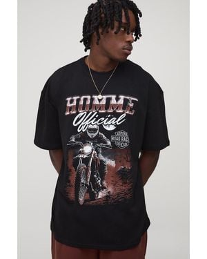 BoohooMAN Tall Oversized Homme Moto Racing Print T-shirt - Black
