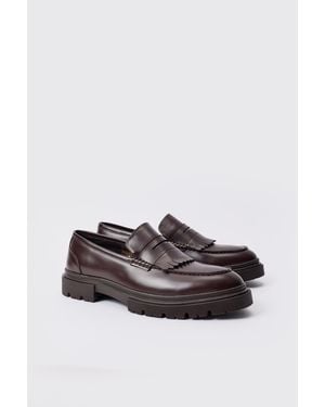 BoohooMAN Pu Chunky Sole Tassel Loafer - Brown