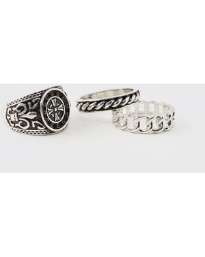 BoohooMAN 3 Pack Silver Rings - Metallic