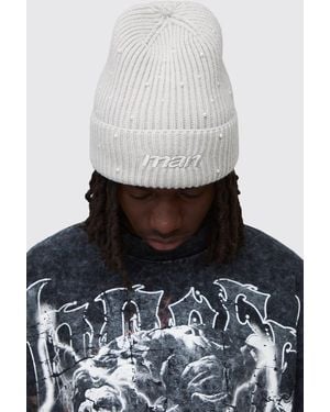Boohoo Rhinestone Embellished Beanie - White