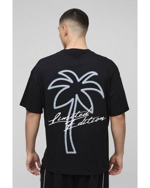 BoohooMAN Oversized Line Drawn Palm Tree Print T-Shirt - Black